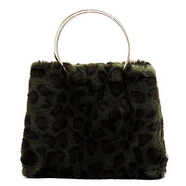 Faux Fur Leopard Round Top Handle Tote