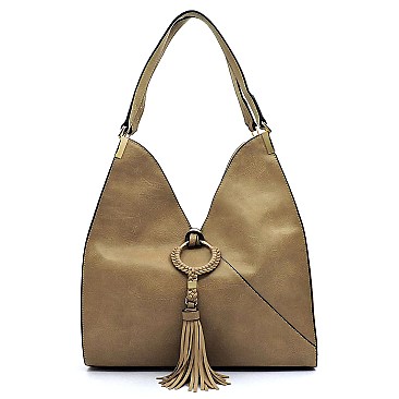 Fashion Weaved Ring Tassel Shoulder Bag Hobo