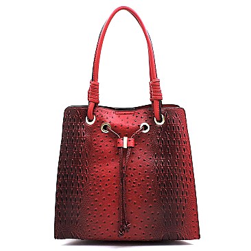 Ostrich Croc Drawstring Satchel