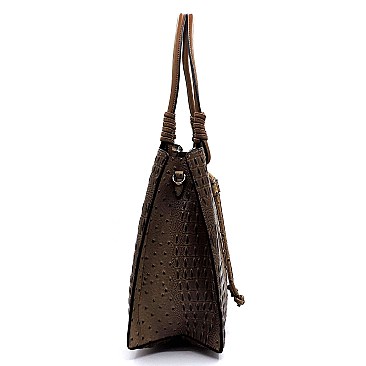 Ostrich Croc Drawstring Satchel