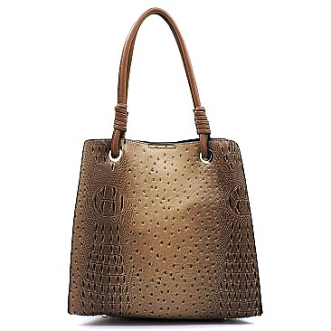 Ostrich Croc Drawstring Satchel