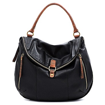 Vintage Spray Printed Zipper Flap Satchel