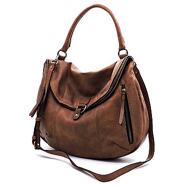 Vintage Spray Printed Zipper Flap Satchel