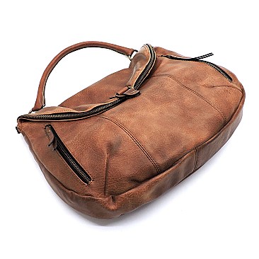 Vintage Spray Printed Zipper Flap Satchel