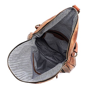 Vintage Spray Printed Zipper Flap Satchel