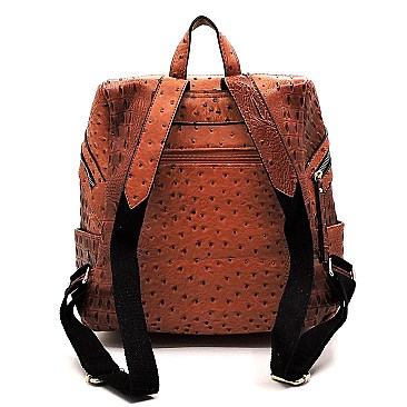 Ostrich Embossed Multi-Pocket Backpack Wallet SET MH-MC0056W