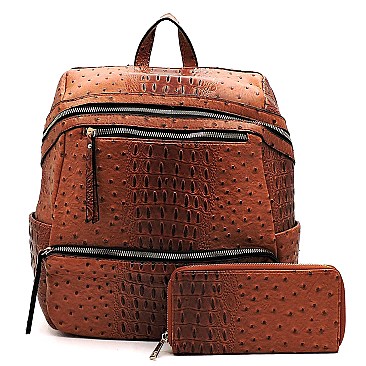 Ostrich Embossed Multi-Pocket Backpack Wallet SET MH-MC0056W
