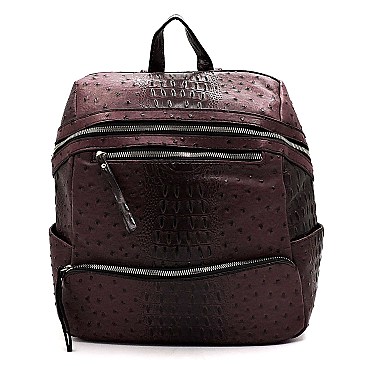 Ostrich Embossed Multi-Pocket Backpack Wallet SET MH-MC0056W
