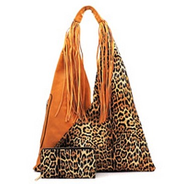 Leopard Colorblock Fringe 2-in-1 Hobo