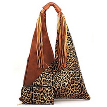 Leopard Colorblock Fringe 2-in-1 Hobo