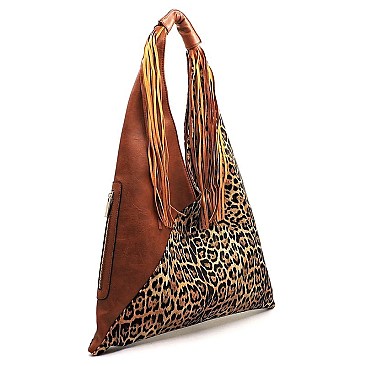Leopard Colorblock Fringe 2-in-1 Hobo