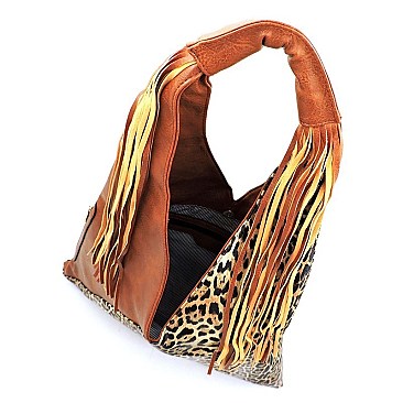 Leopard Colorblock Fringe 2-in-1 Hobo