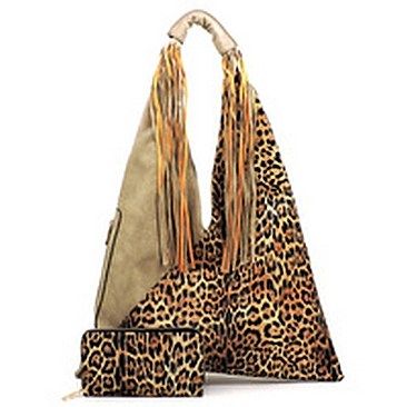 Leopard Colorblock Fringe 2-in-1 Hobo