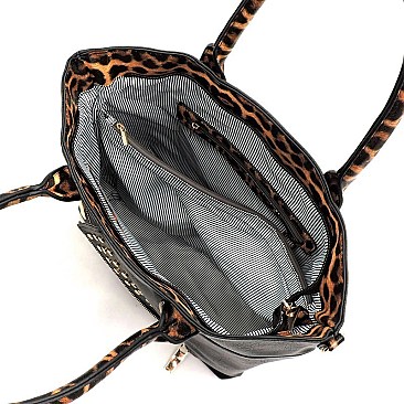 Studded Motorcycle Jacket Leopard Trim 2-in-1 Satchel