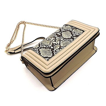 Python Snake Skin Flap Crossbody Bag