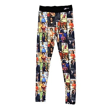 Michelle Obama MAGAZINE COLLAGE PRINT LEGGINGS