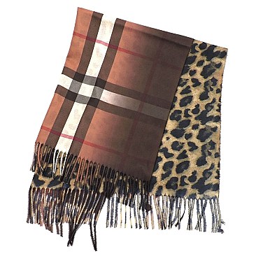 LEOPARD PRINT PLAID CHECK SCARF