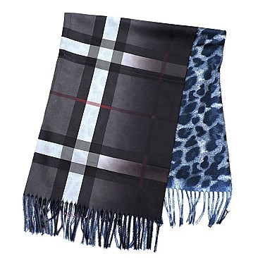 LEOPARD PRINT PLAID CHECK SCARF