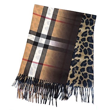 LEOPARD PRINT PLAID CHECK SCARF