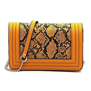 Python Snake Skin Flap Crossbody Bag