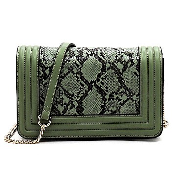Python Snake Skin Flap Crossbody Bag