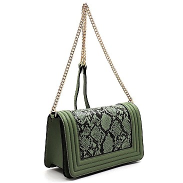 Python Snake Skin Flap Crossbody Bag