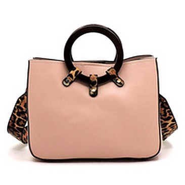 Wood Round Top Handle Leopard Strap