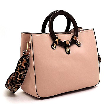 Wood Round Top Handle Leopard Strap