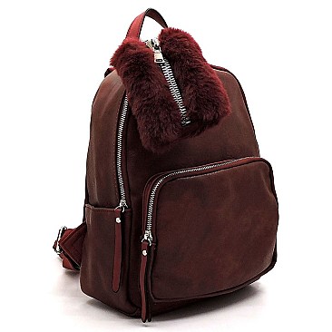 Fashion 2-in-1 Backpack & Fur Clutch