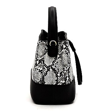 Medium Snake Print Drawstring Satchel Shoulder Bag