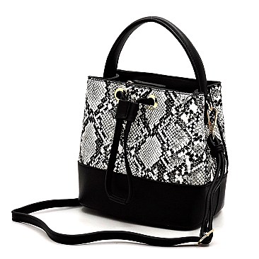 Medium Snake Print Drawstring Satchel Shoulder Bag
