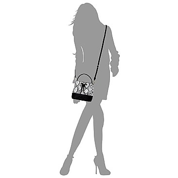 Medium Snake Print Drawstring Satchel Shoulder Bag