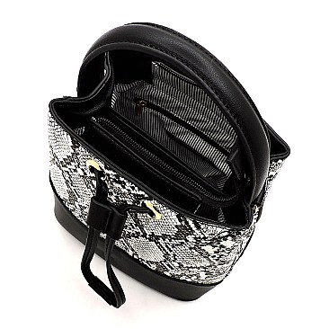Medium Snake Print Drawstring Satchel Shoulder Bag