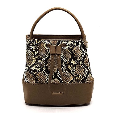 Medium Snake Print Drawstring Satchel Shoulder Bag