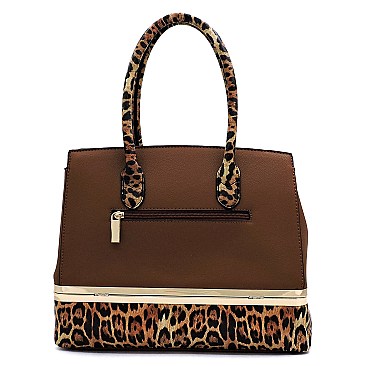 2-in-1 Leopard Compartment Padlock Boxy Satchel