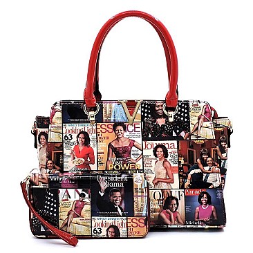 2-in-1 Magazine Cover Collage V Accent 2-in-1 Satchel & Wallet Set