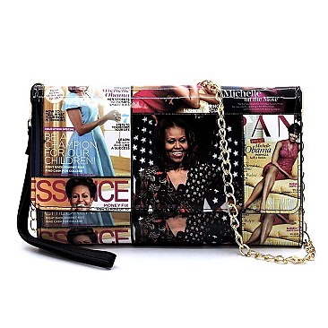 Collage Magazine Cover Clutch Wallet Cell Phone Purse