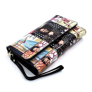 Collage Magazine Cover Clutch Wallet Cell Phone Purse