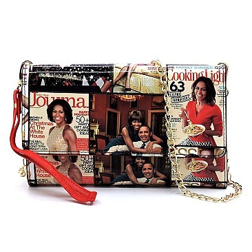 Collage Magazine Cover Clutch Wallet Cell Phone Purse