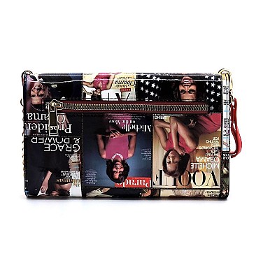 Collage Magazine Cover Clutch Wallet Cell Phone Purse