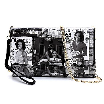 Collage Magazine Cover Clutch Wallet Cell Phone Purse