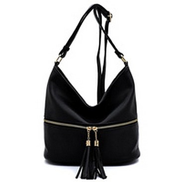 Fashion Tassel Zip Bucket Crossbody Bag