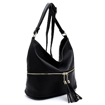 Fashion Tassel Zip Bucket Crossbody Bag
