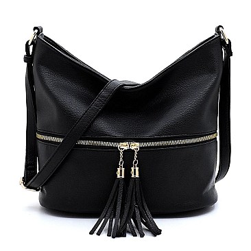 Fashion Tassel Zip Bucket Crossbody Bag