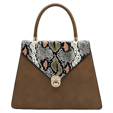 2-Way Multi-Color Snake Print Flap Satchel