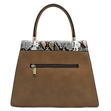 2-Way Multi-Color Snake Print Flap Satchel