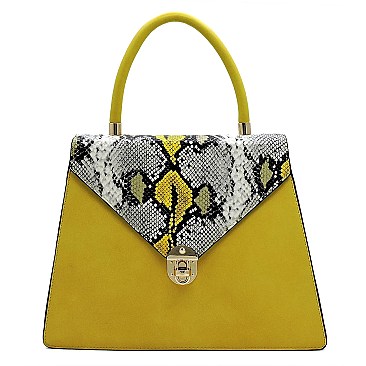 2-Way Multi-Color Snake Print Flap Satchel