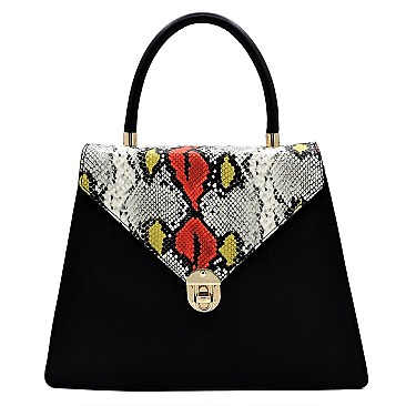 2-Way Multi-Color Snake Print Flap Satchel