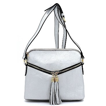 Asymmetrical Zipper Tassel Accent Cross Body