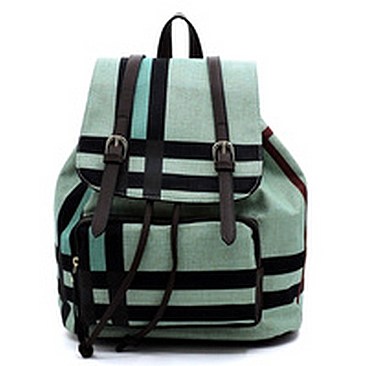 Plaid Check Linen Drawstring Backpack